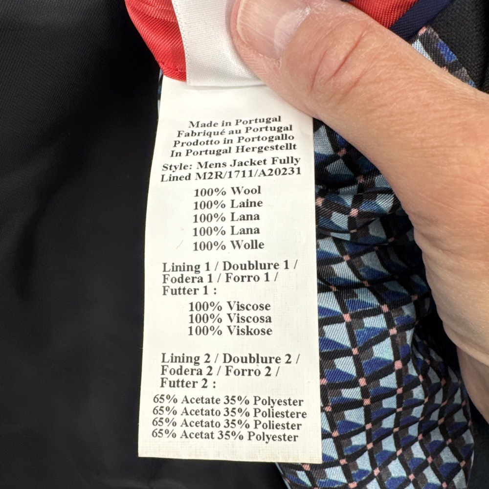 Paul Smith London Men 42/52 Teal Black Windowpane Wool Sport Coat Portugal - Picture 5 of 14